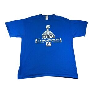 Vtg Gildan NFL Super Bowl 46 New York Giants T Shirt Size XL Facsimile Signature